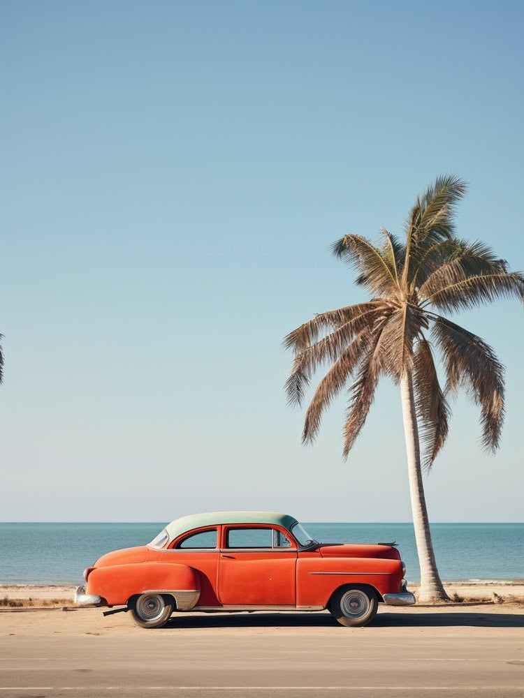 Red Vintage car in Cuba