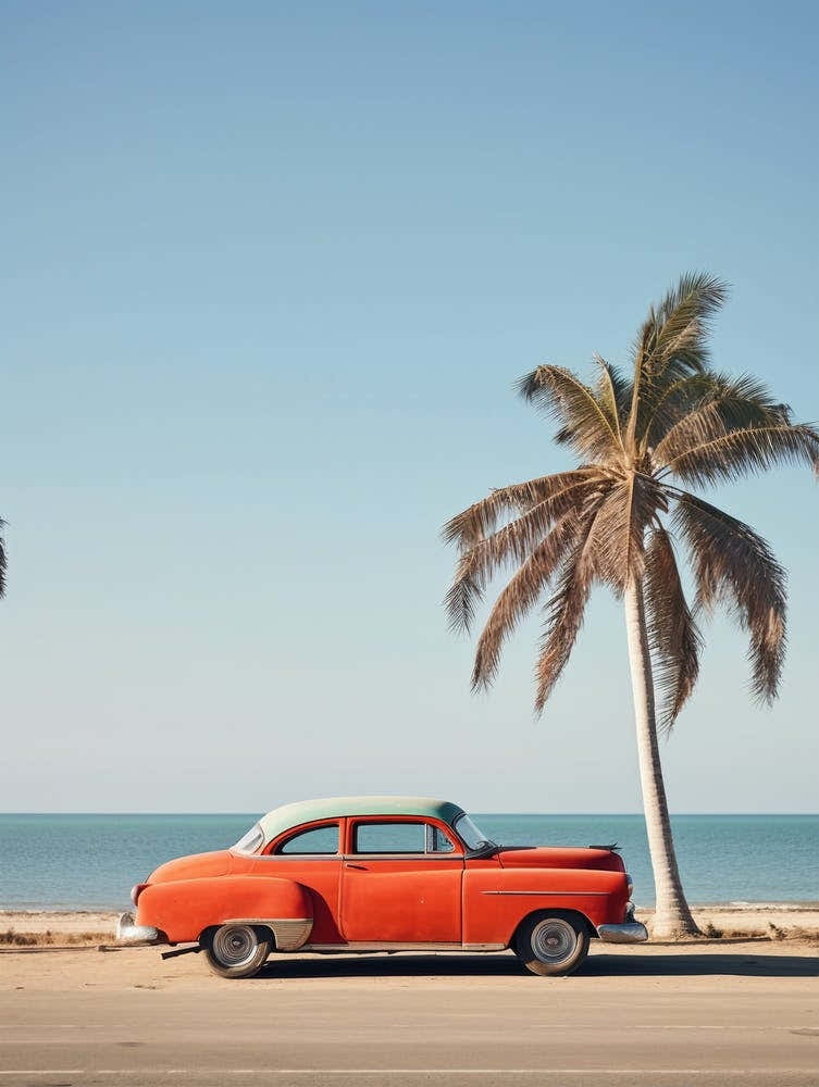 Red Vintage car in Cuba