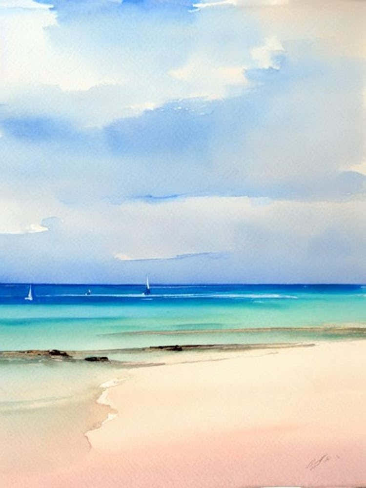 Orient Bay Beach 2, St Martin Watercolour