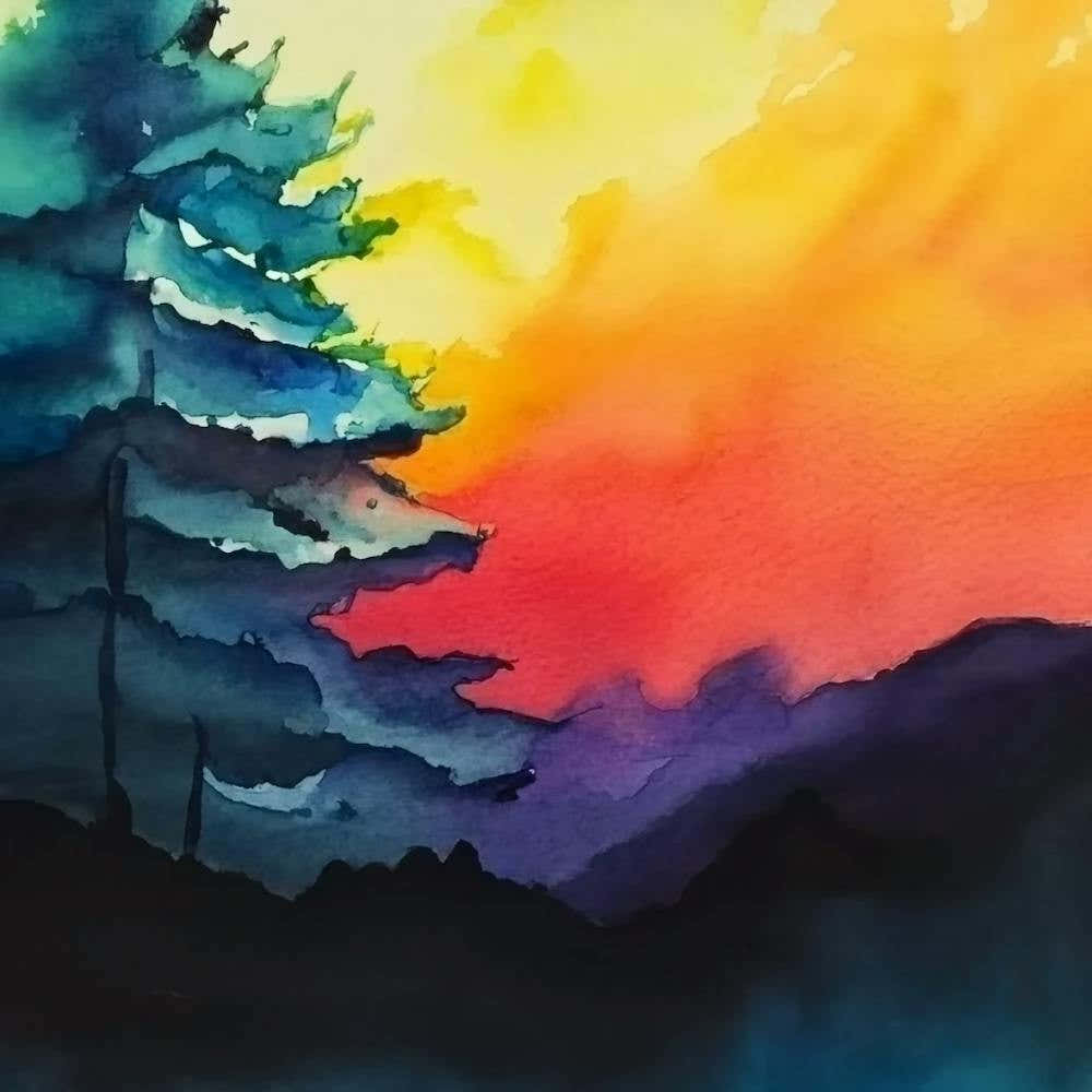 Watercolor Of Pine Trees