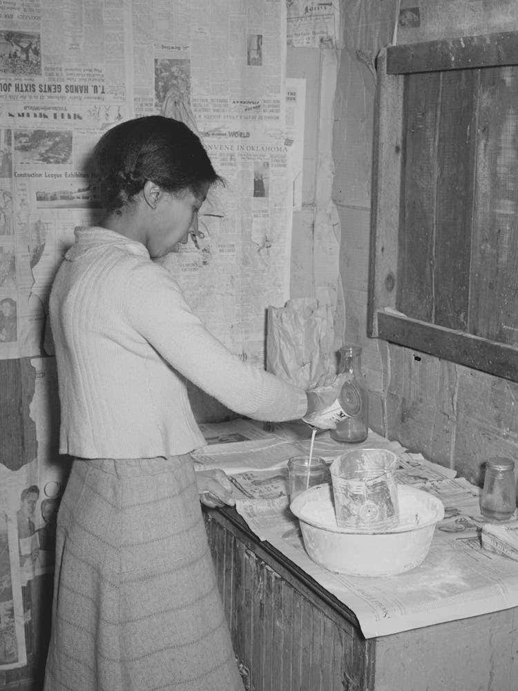 Wife Of Pomp Hall, Tenant Farmer, Making Biscuits For Breakfast, Creek County, Oklahoma, See General Captio