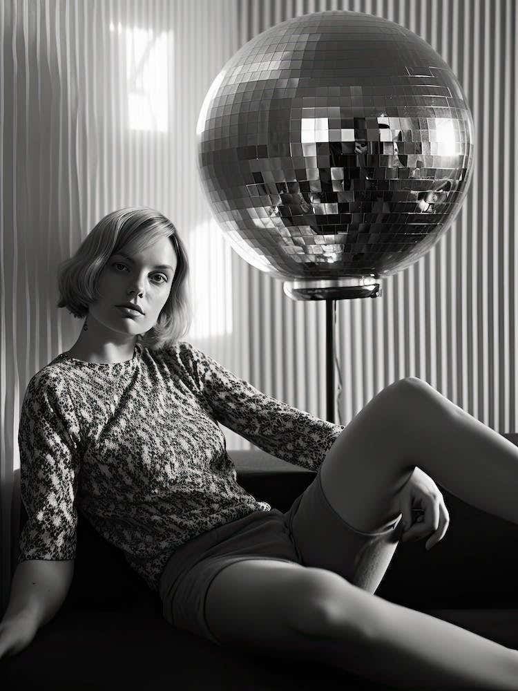Disco Ball Woman Black And White Photography 1