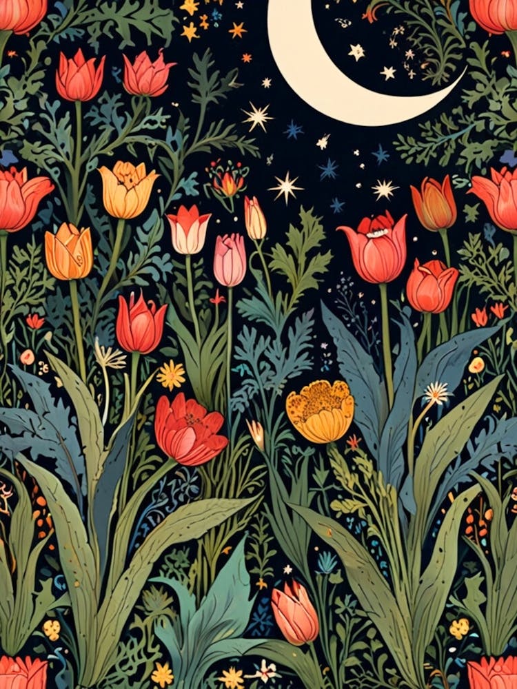 William Morris Tulips And Moon 1