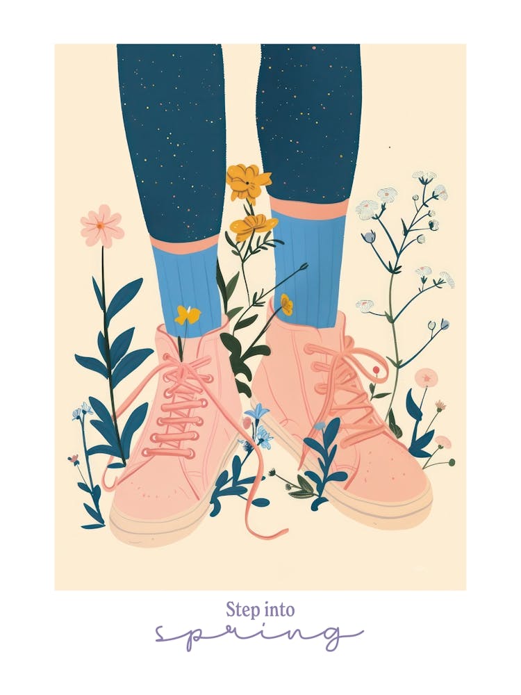 Step Into Spring Illustration Pink Sneakers And Flowers 6