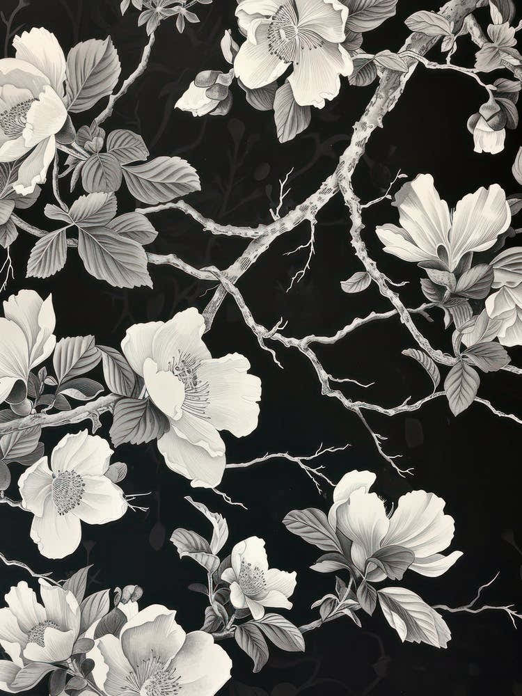 Great Japan Hokusai Black And White Flowers 14