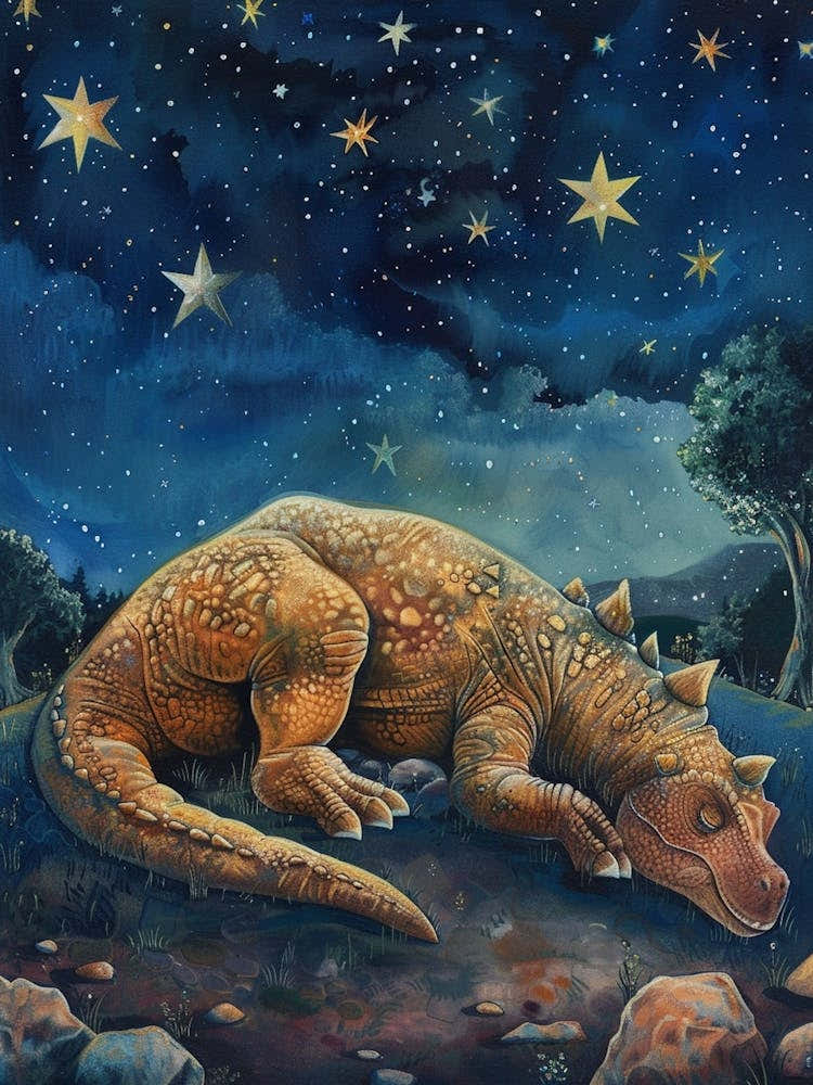 Dinosaur Sleeping Under The Stars Watercolour Storybook Painting 3