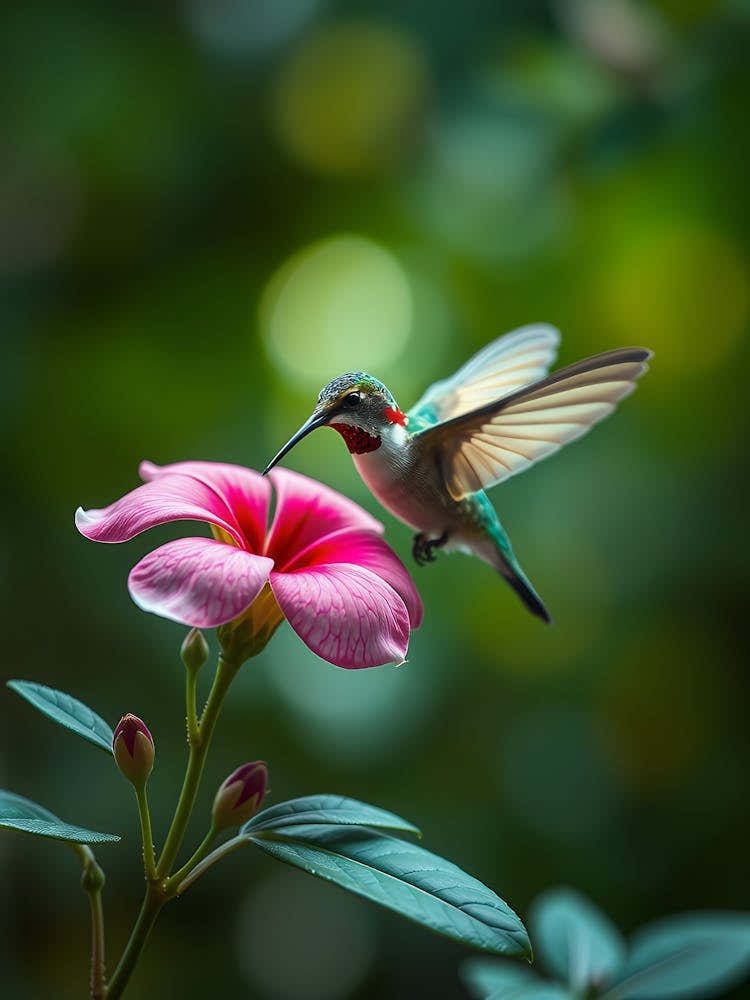 Hummingbird Feeding On Flower