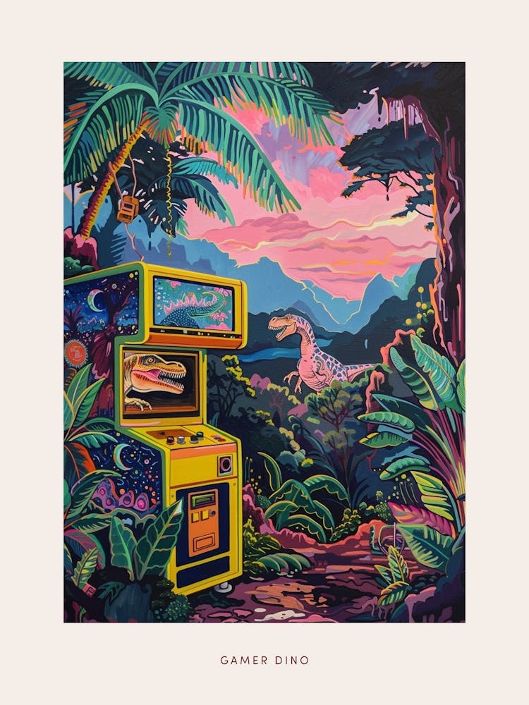 Dinosaur Retro Video Game Painting 2 Poster