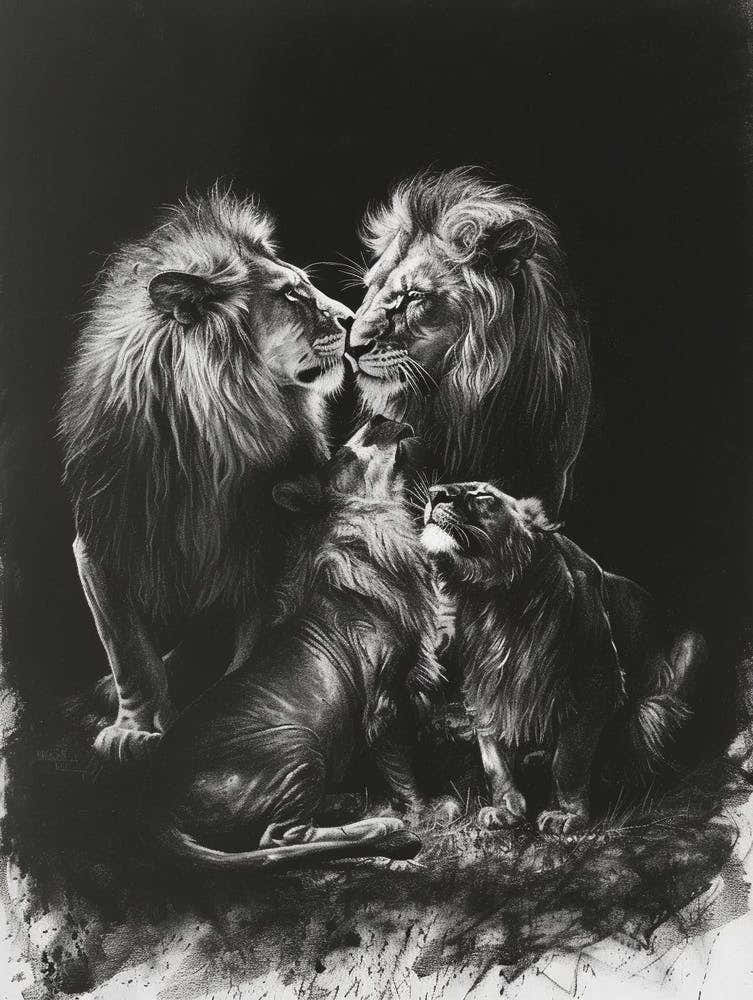 Barbary Lion Charcoal Drawing Interaction 4