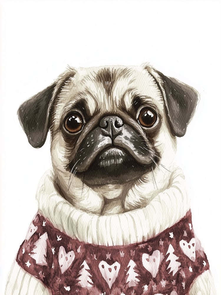Pug In Christmas Jumper Neutral