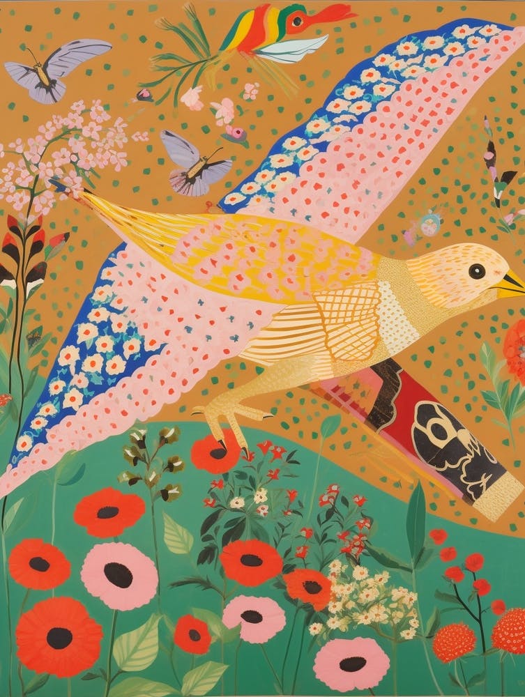 Maximalist Bird Painting Gold Finch 3