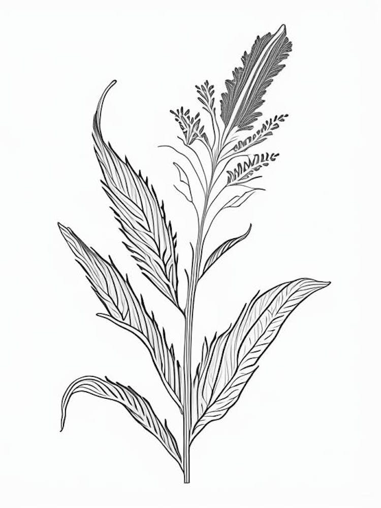 Plantain Herb William Morris Inspired Line Drawing