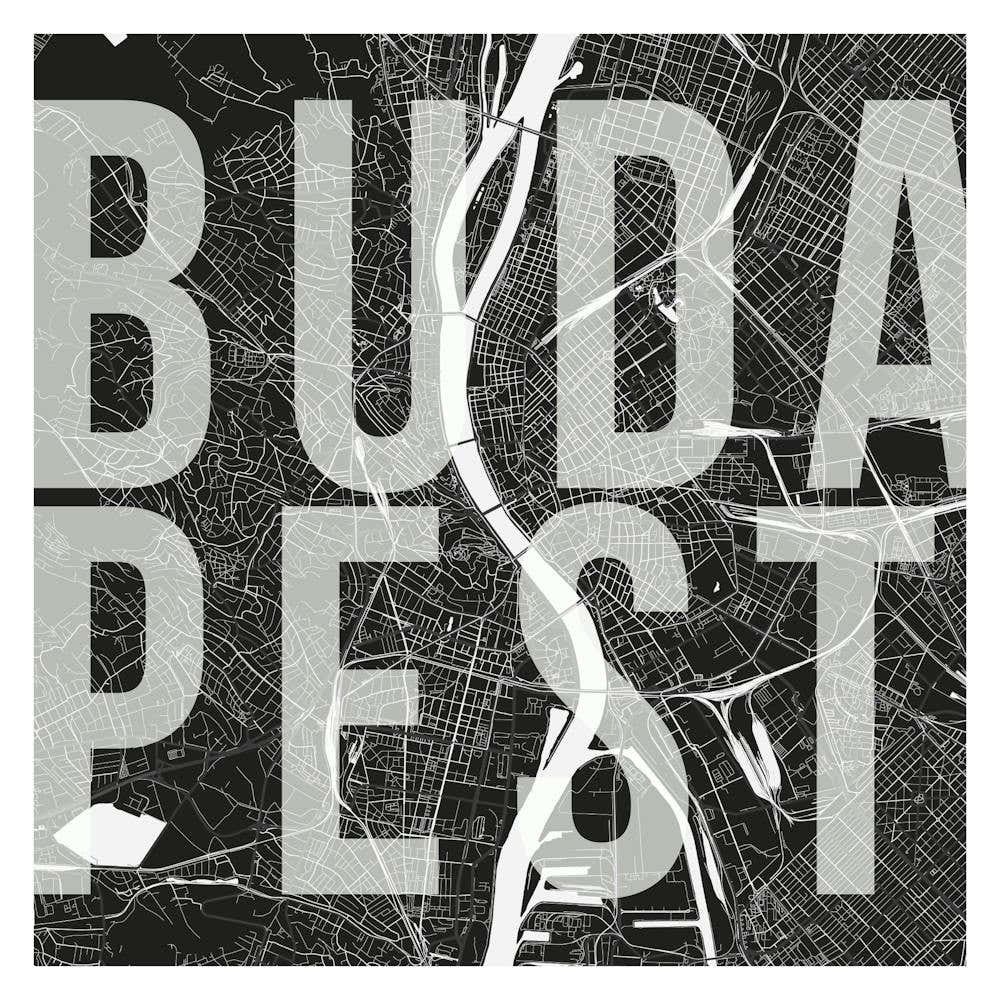 Budapest Mono Street Map Text Overlay Square