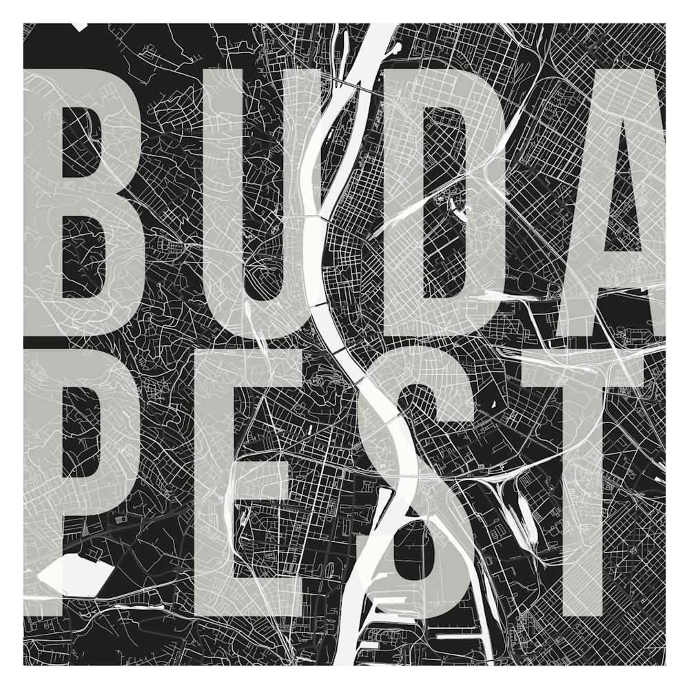 Budapest Mono Street Map Text Overlay Square