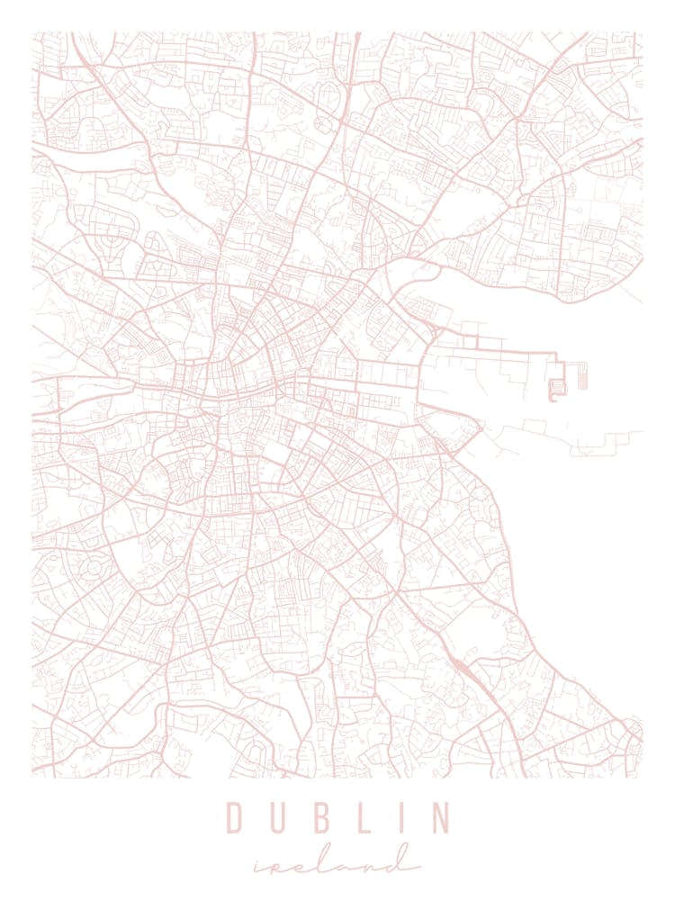 Dublin Ireland Light Pink Minimal Street Map