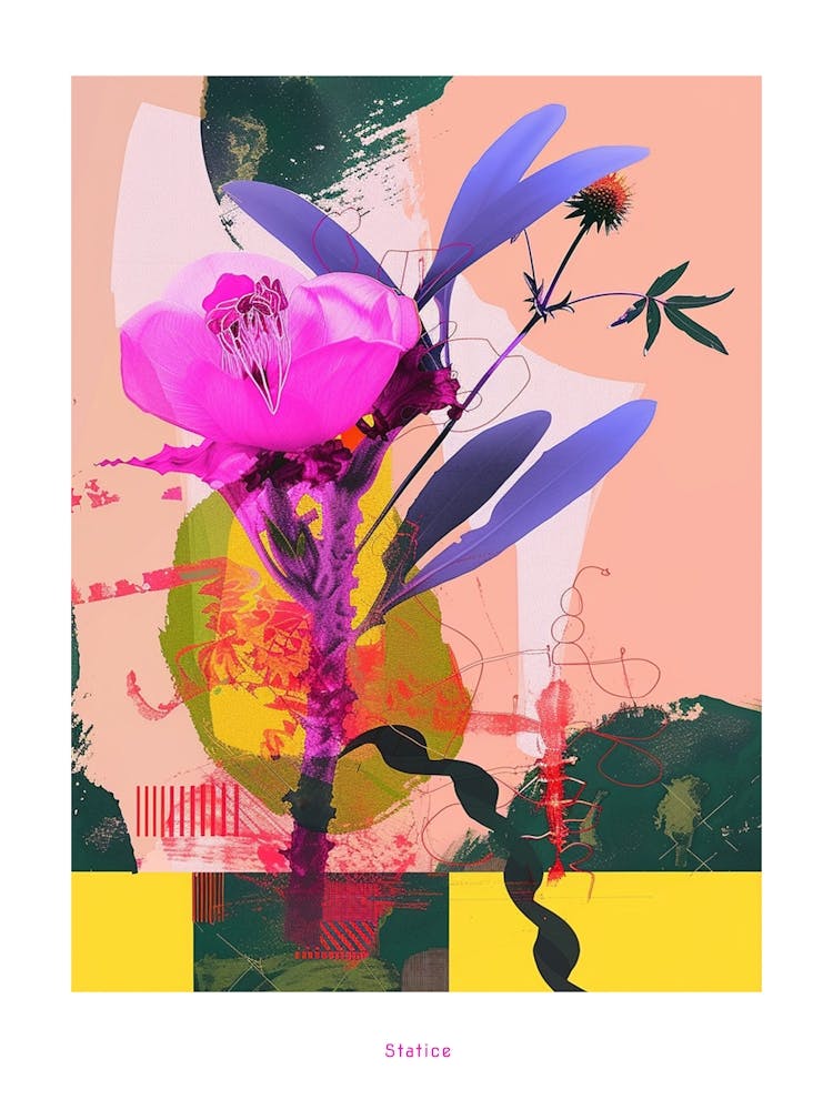 Statice 2 Neon Flower Collage Poster