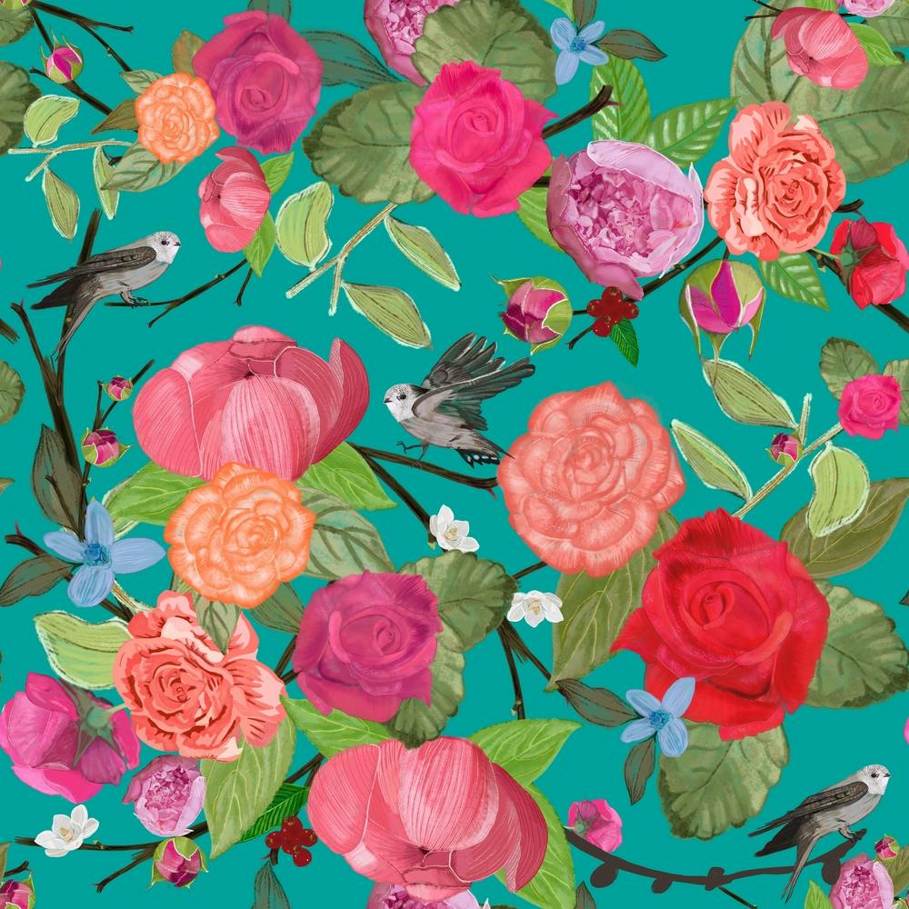 A Lot Of Vibrant Colored Cute Hand Drawn Roses With Blue Background Square