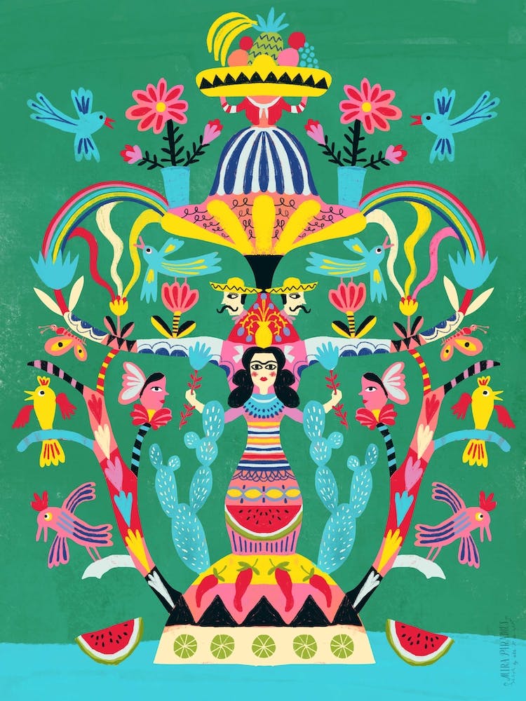 Tree Of Life Mexican Birds Fruits Hats