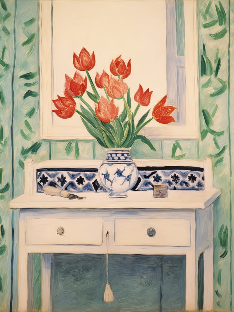 Bathroom Vanity Painting With A Tulip Bouquet 1