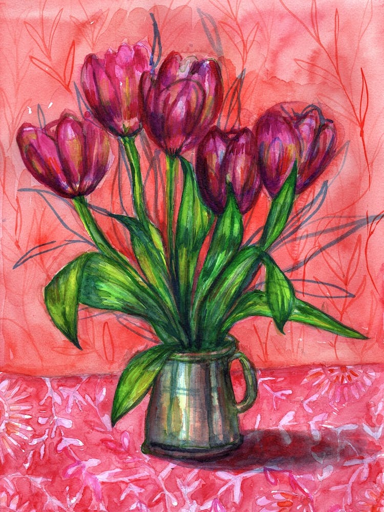 Pink On Red Tulips