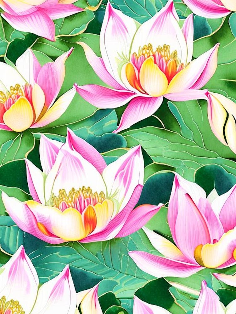 Lotus Flower Repeat Pattern Watercolour 3