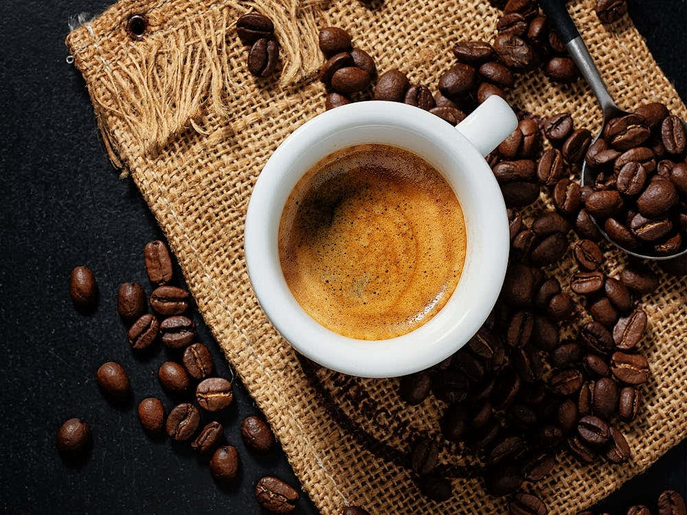 Coffee Cup With Coffee Beans— coffee poster, kitchen art print, kitchen wall decor, coffee quote, motivational poster