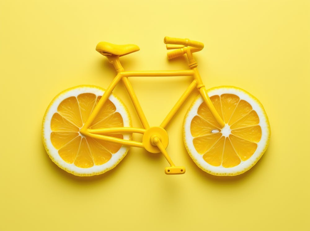 Lemon Bicycle On Yellow Background