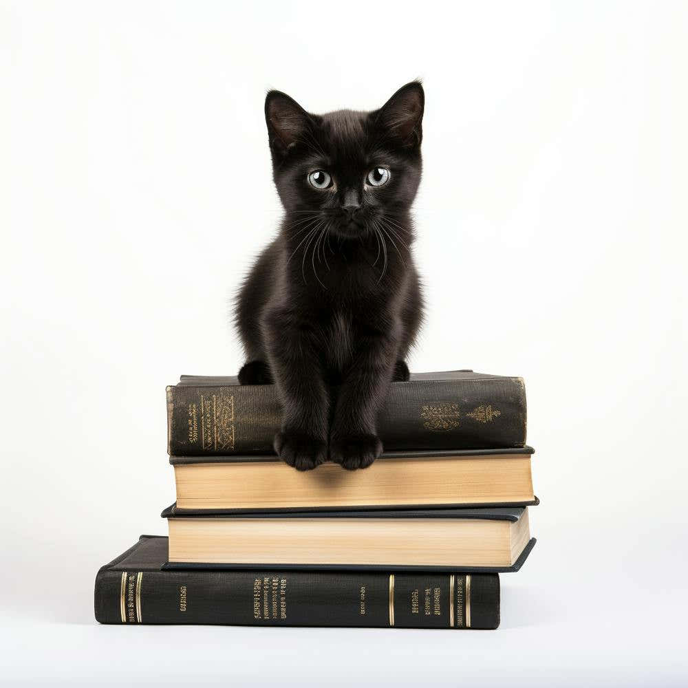 Black Kitten On Books Isolated On White