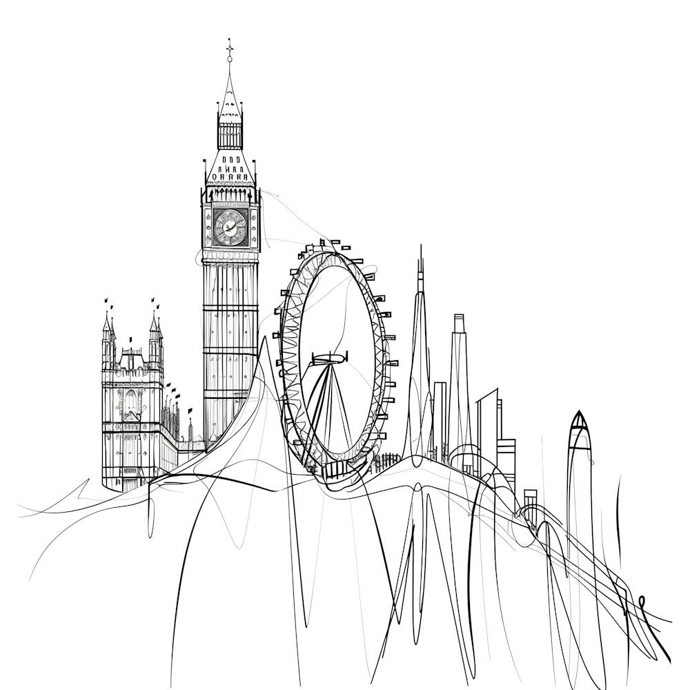 London Skyline, minimalist, line art, black and white. 1