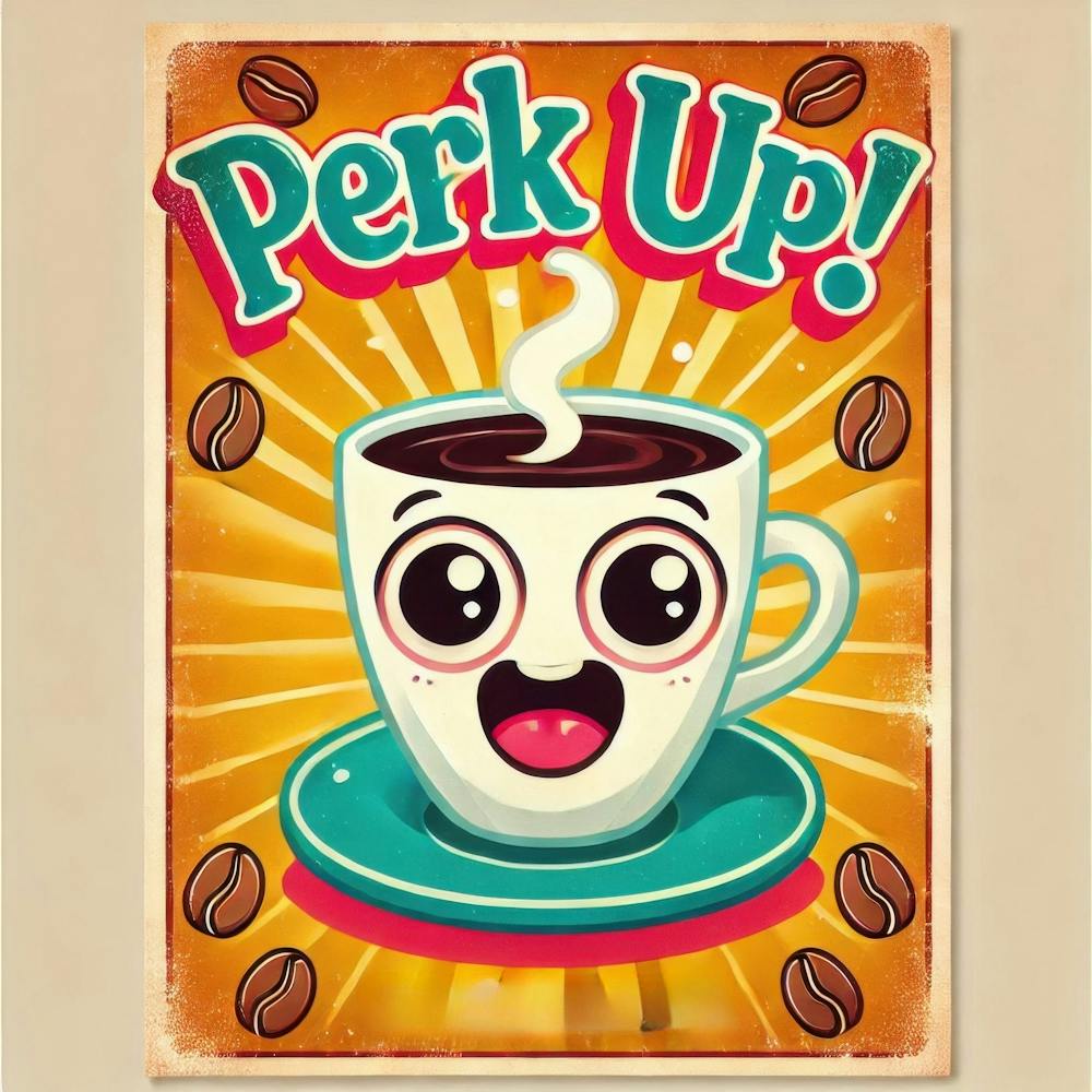 Perk Up With Coffee. Kitschy Kitchen Art Series