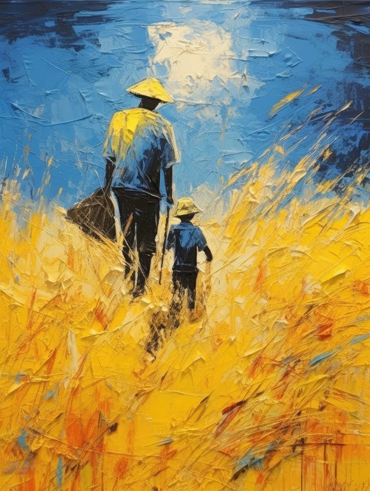 Father And Son In A Field