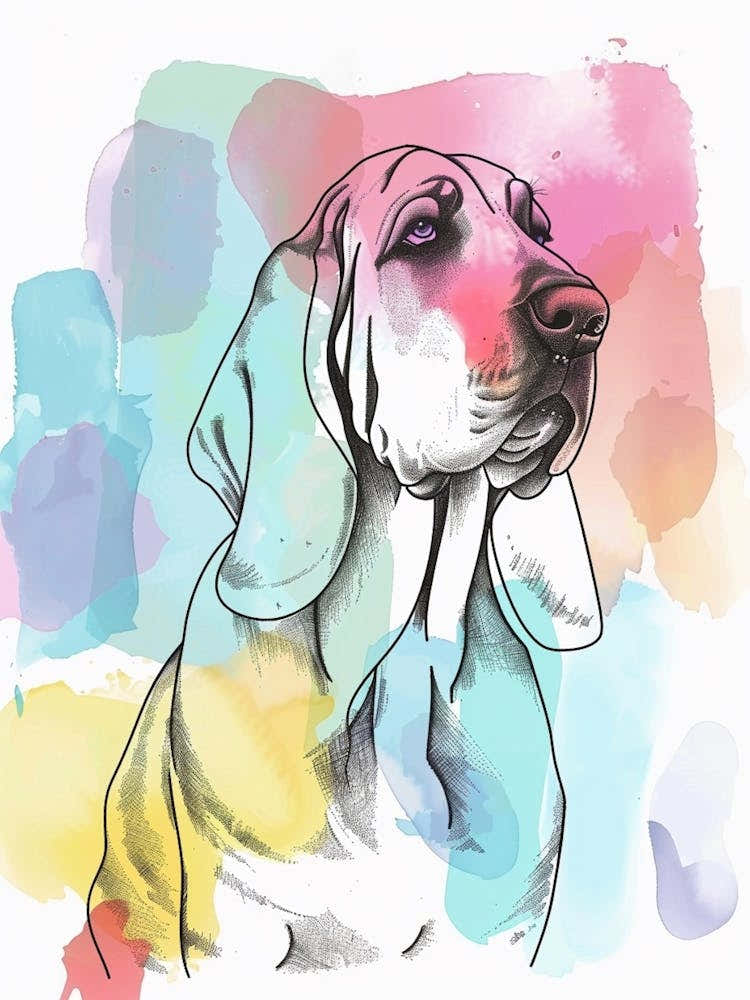Bloodhound Dog Pastel Line Watercolour Illustration 2