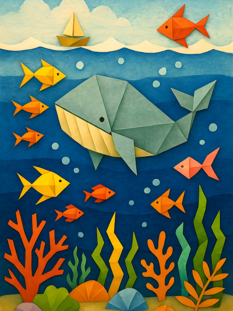 Underwater Origami Whale & Fish