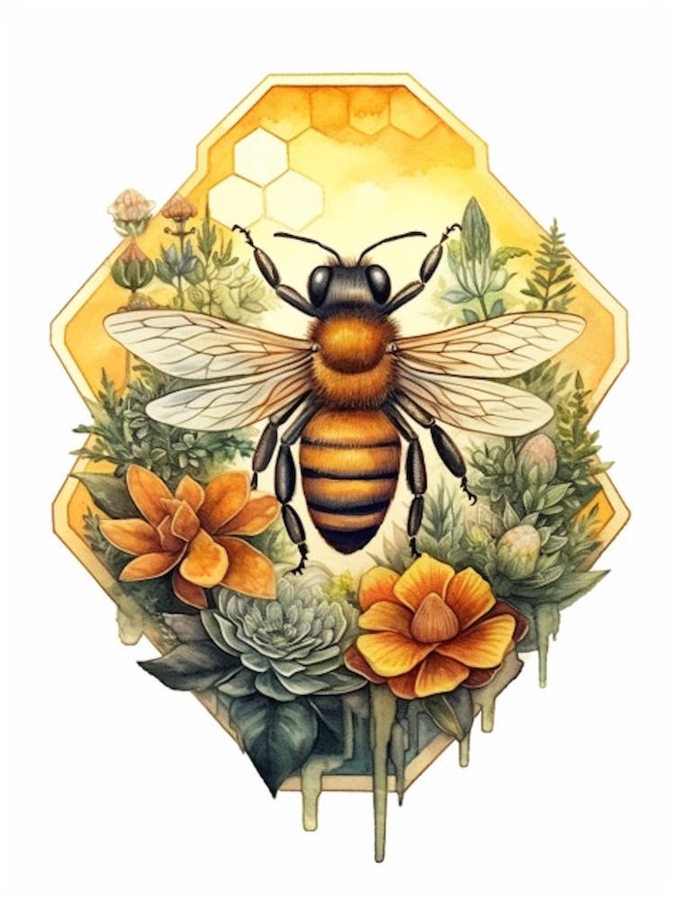 Vernal Bee Beehive Watercolour Illustration 3