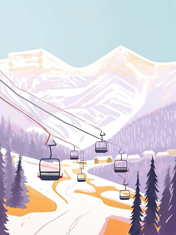 Lake Louise Ski Resort   Alberta, Canada, Ski Resort Pastel Colours Illustration 0