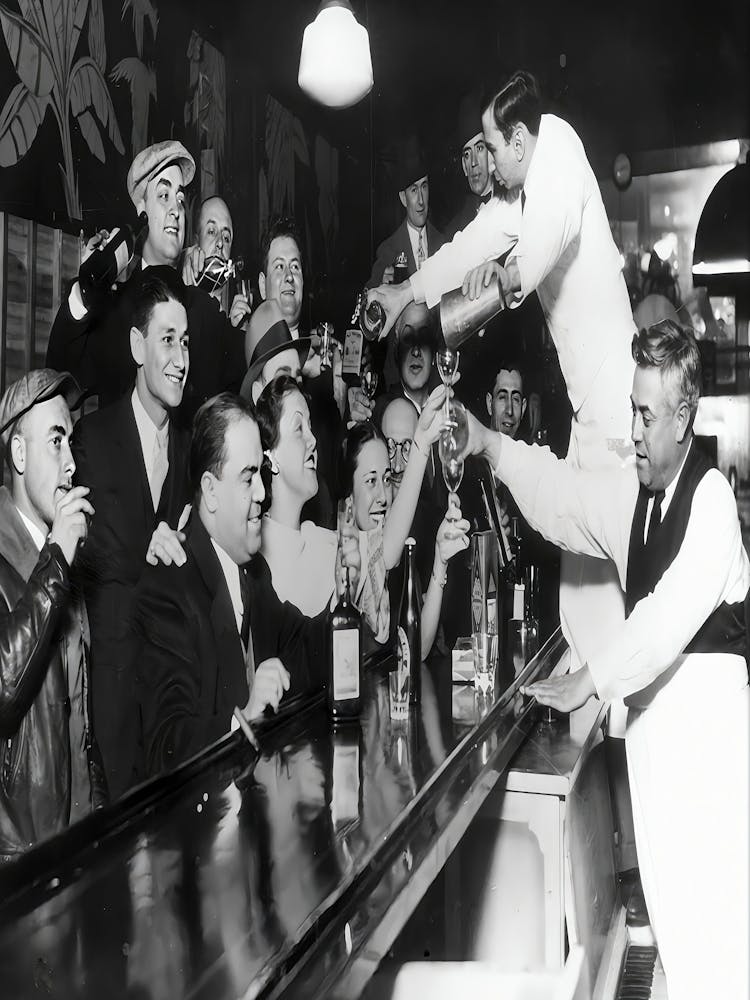 Bartenders Pour A Round Of Drinks Wall Art, Bar Cart Print, Black And White Print, Speakeasy Liquor, Retro Bar Wall Decor, Mancave Poster