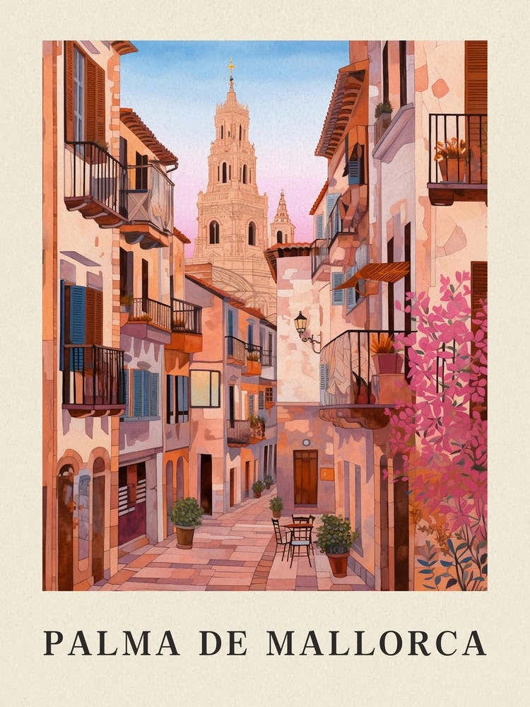 Palma De Mallorca Spain 3 Vintage Pink Travel Illustration Poster