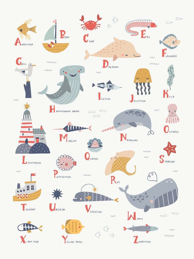 Ocean Sealife Alphabet White