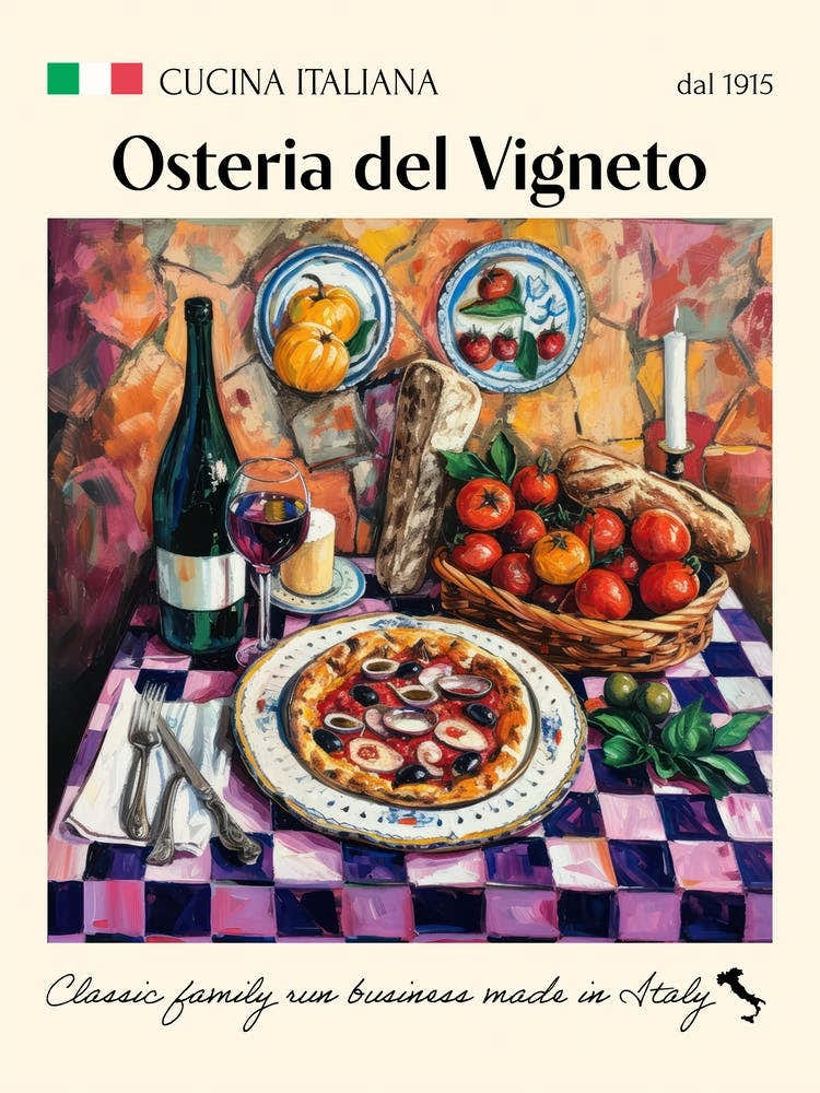 Osteria Del Vigneto Trattoria Italian Poster Food Kitchen