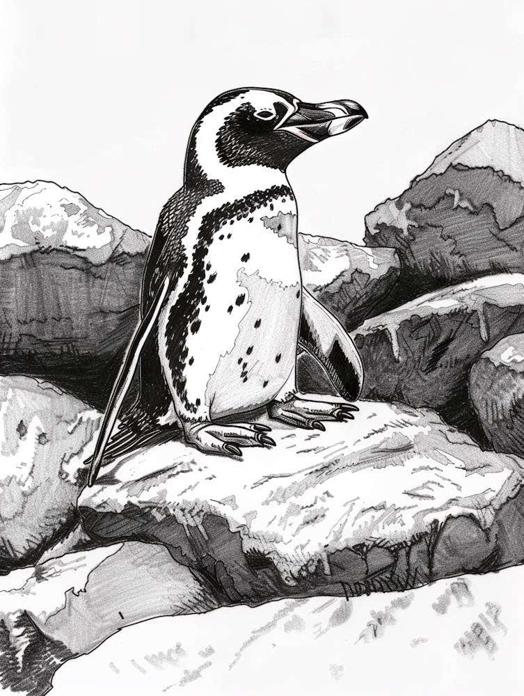 African Penguin Sunbathing On Rocks 1