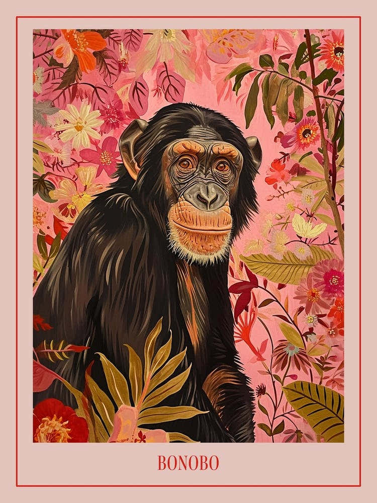 Floral Animal Painting Bonobo 4 Poster