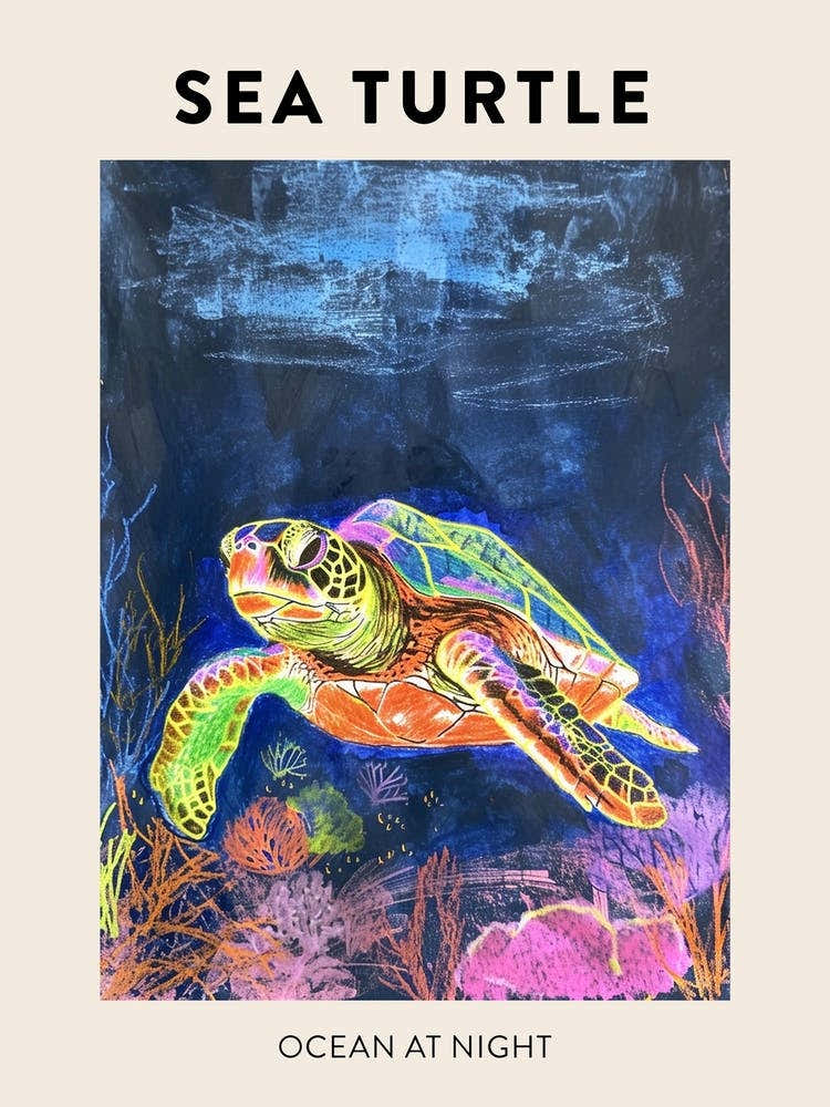Midnight Neon Sea Turtle In The Ocean 2