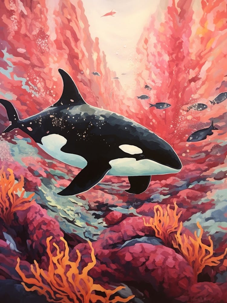 Orca Whale Pink Coral And Fish