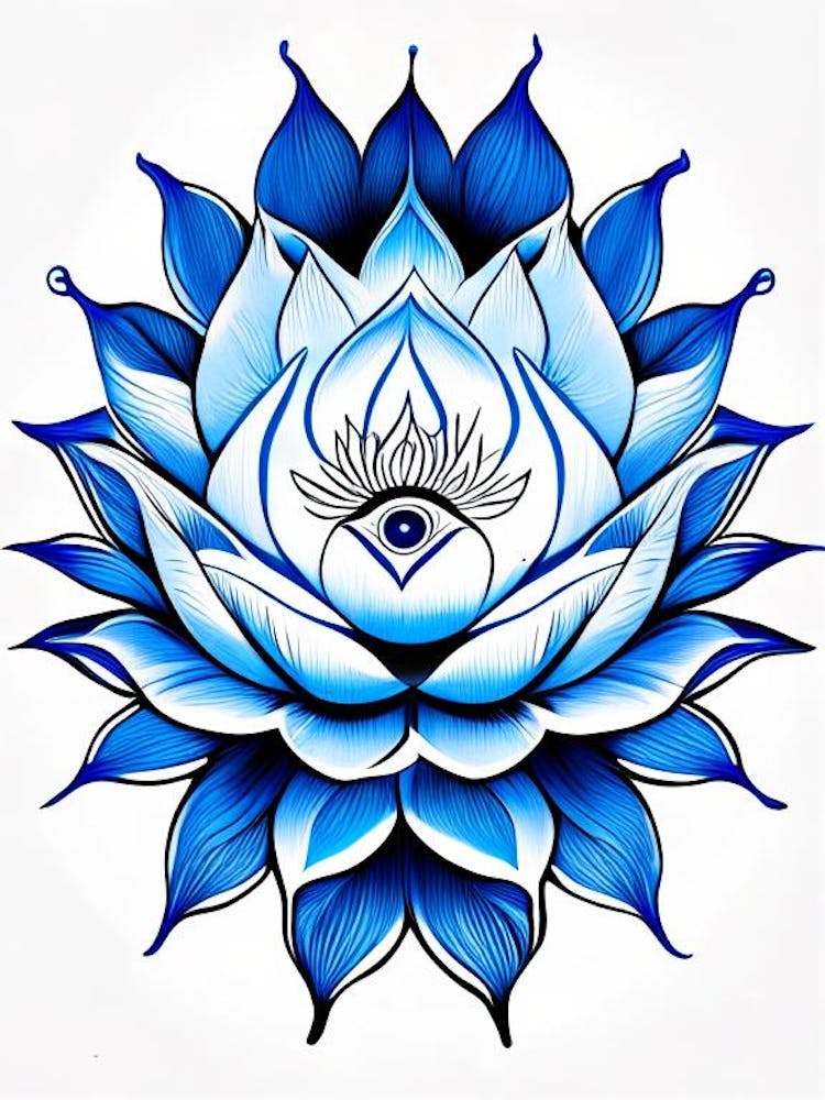 Lotus Flower, Symbol, Third Eye Blue & White 3