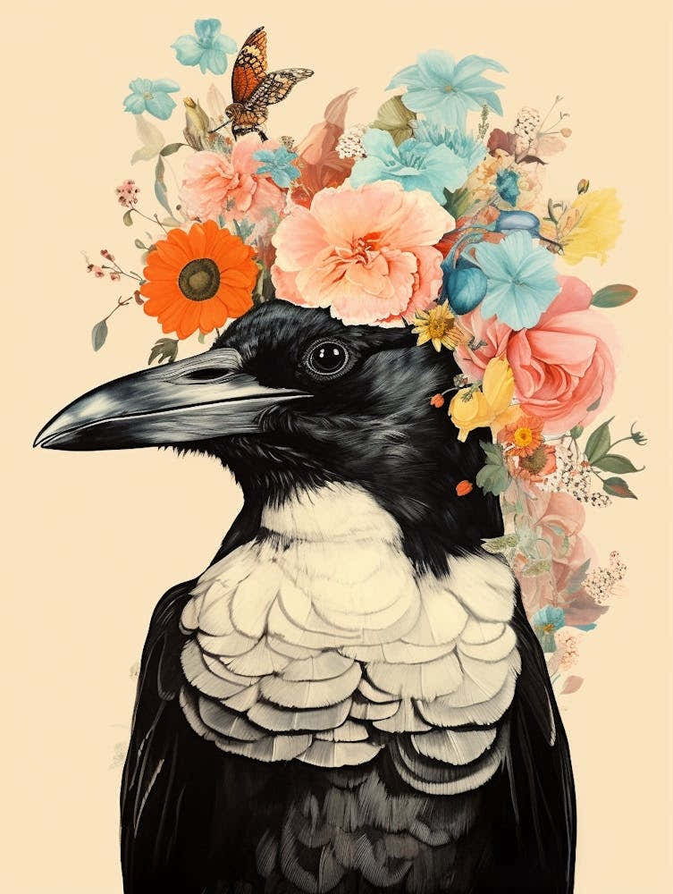 Bird With A Flower Crown Magpie 4