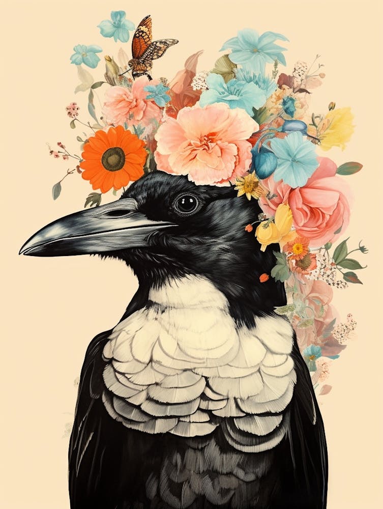 Bird With A Flower Crown Magpie 4