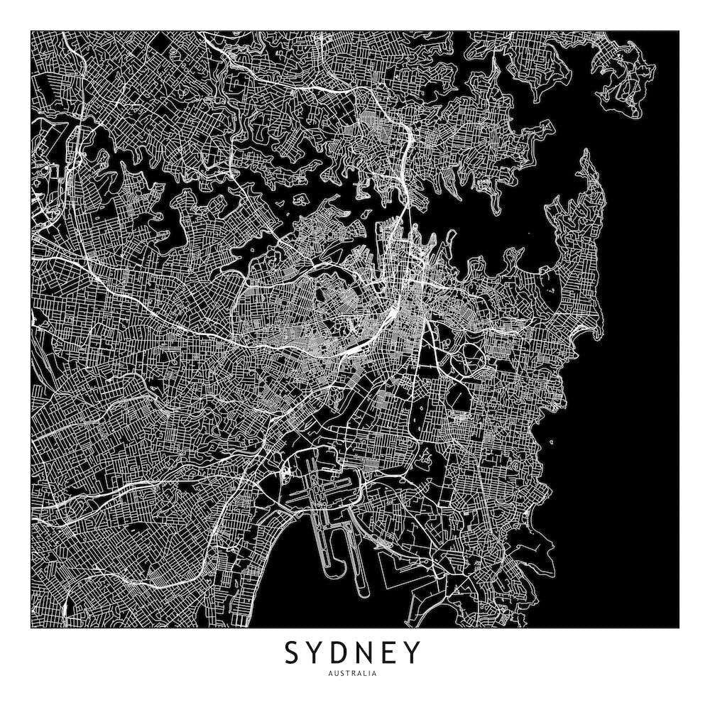 Sydney Black And White Map Square