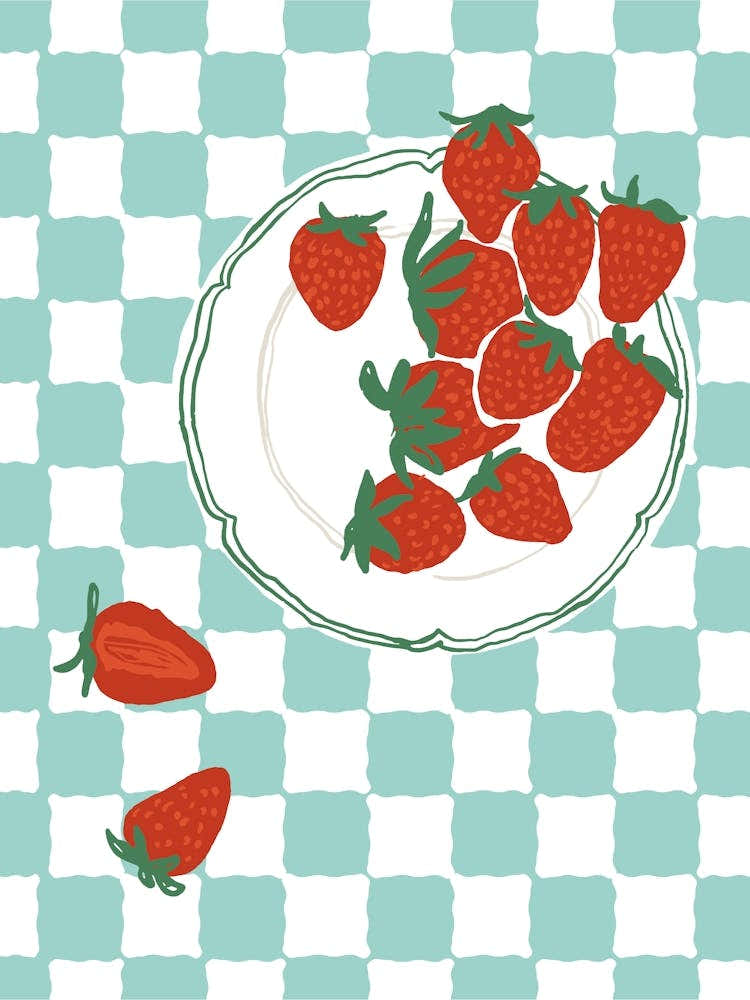 Food Illustration Strawberries Preppy Contemporary Kitchen