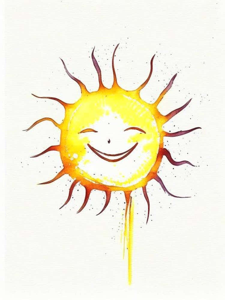 Smiling Sun Symbol Minimal Watercolour