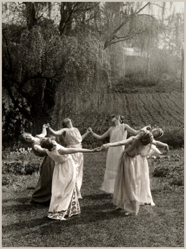 Circle of Witches Dancing - Ritual Pagan Ladies Dance 1921 Vintage Art Deco Remastered Photograph - Spiritual Witchy Fairytale Fairies Witchcraft Spells Calling the Moon Goddess Selene Mayday or Midsummer